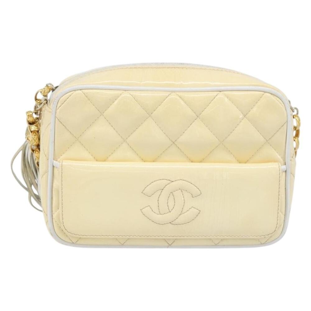 Chanel Patent Leather Chain Shoulder Bag Beige